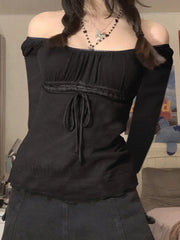 Lace Trim Tie Front Long Sleeve Blouse Long Sleeves