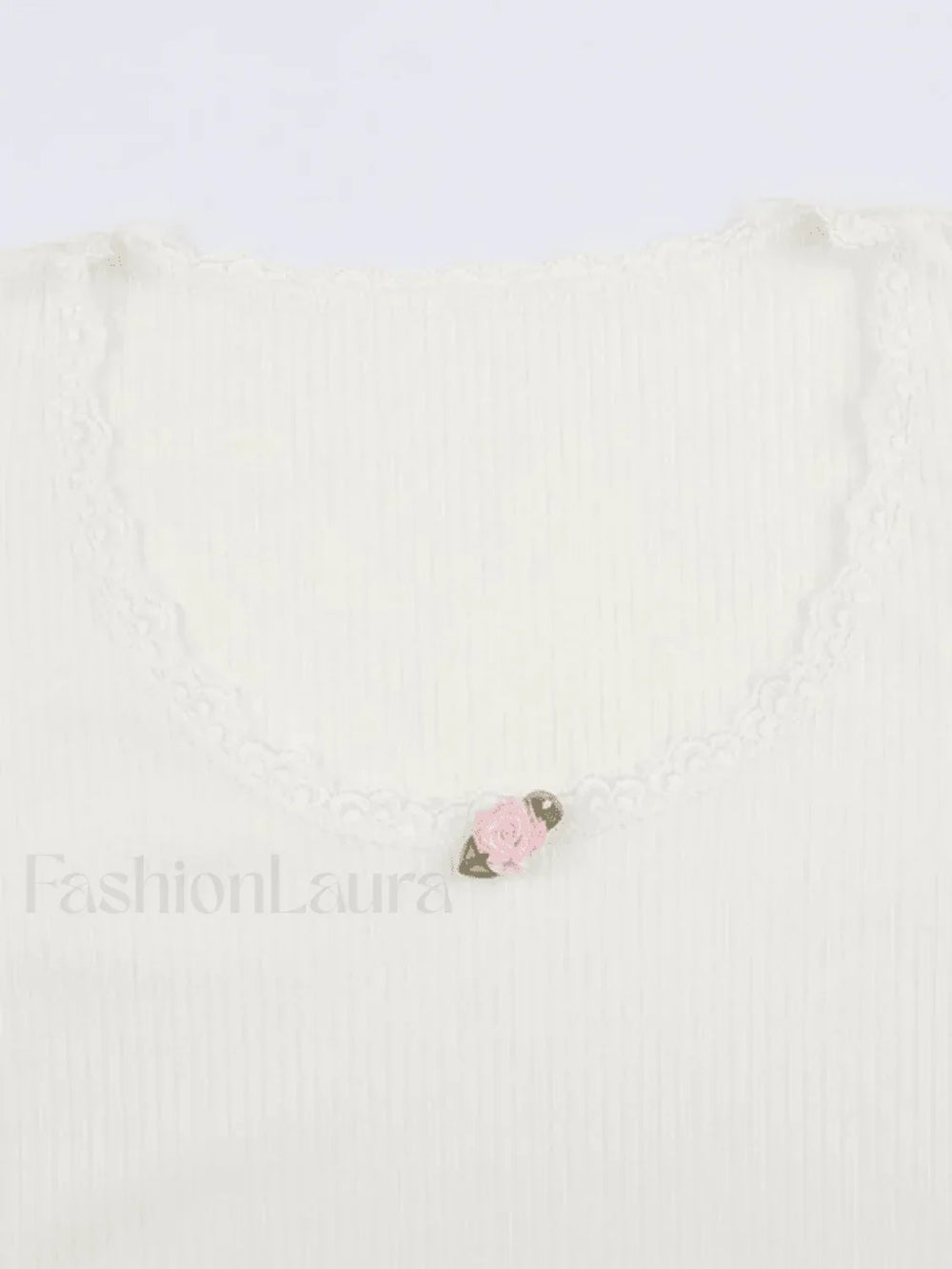 Lace Trim White Ribbed Knit Top Sweaters