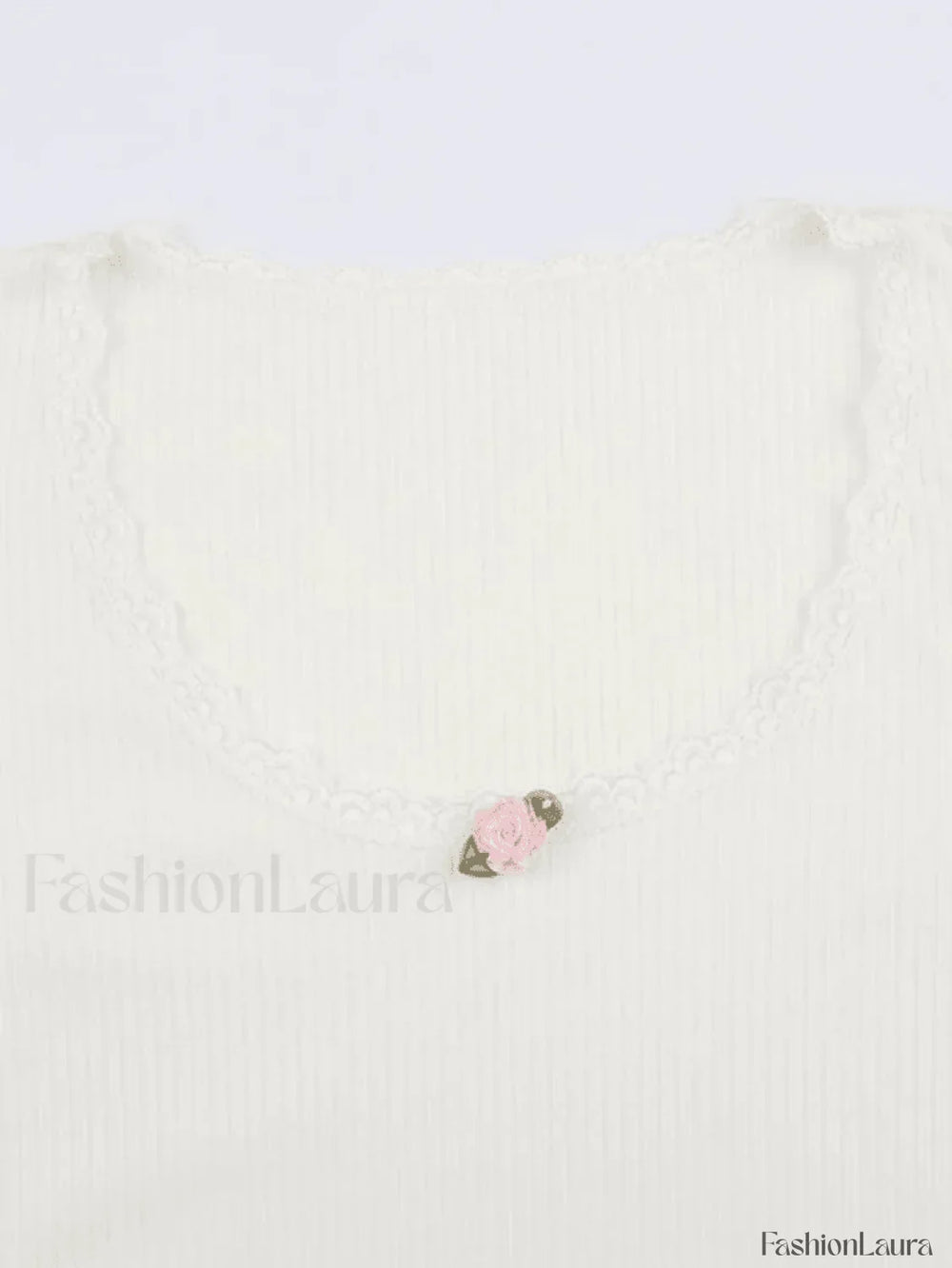 Lace Trim White Ribbed Knit Top Sweaters