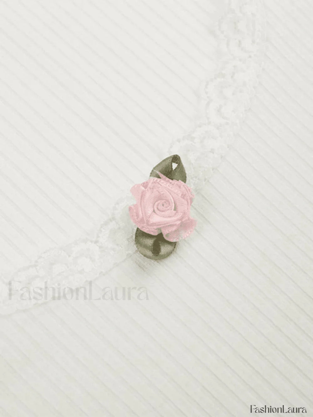 Lace Trim White Ribbed Knit Top Sweaters