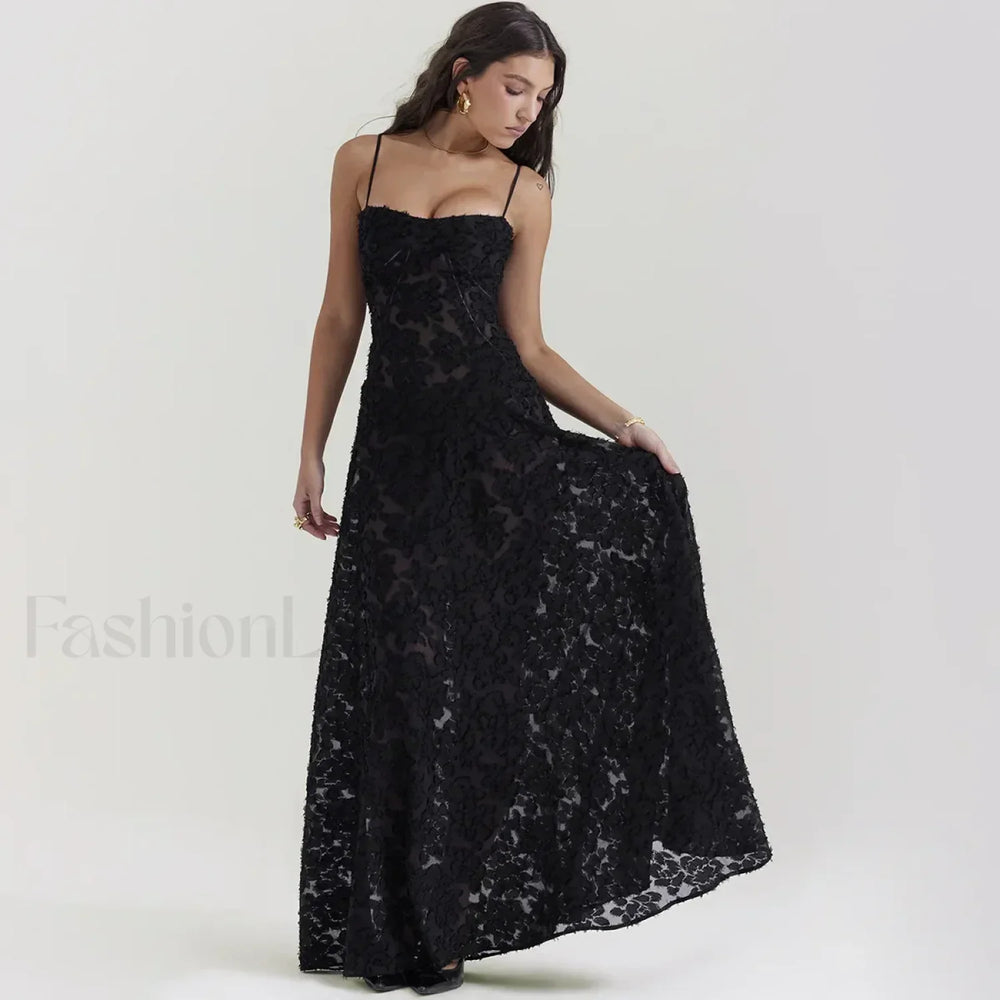 Lace up Black Prom Maxi Dress