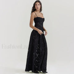 Lace up Black Prom Maxi Dress