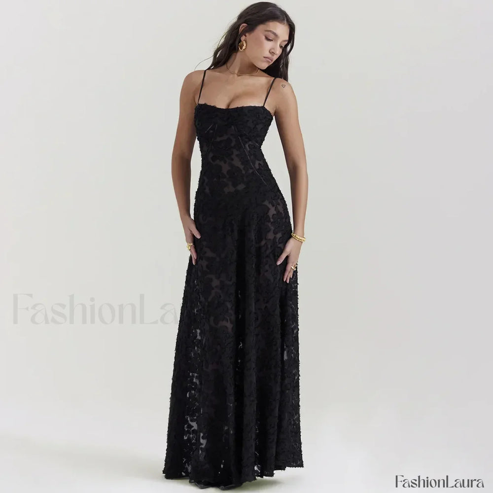 Lace up Black Prom Maxi Dress