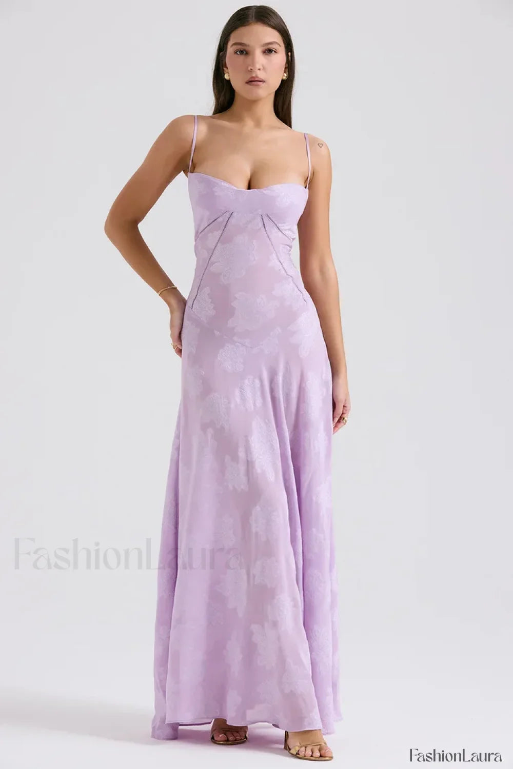 Lace up Black Prom Maxi Dress light purple / XS