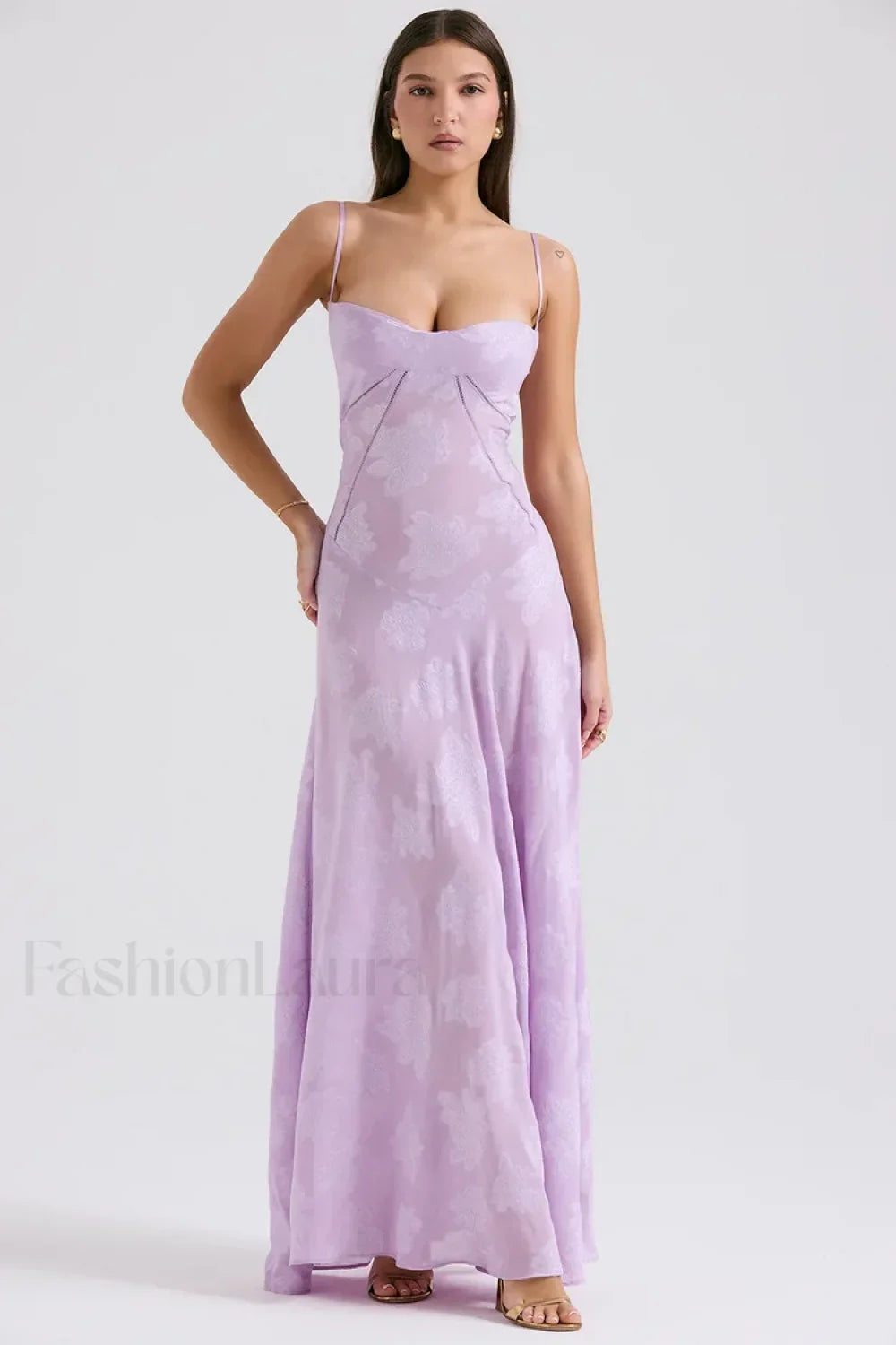 Lace up Black Prom Maxi Dress light purple / XS