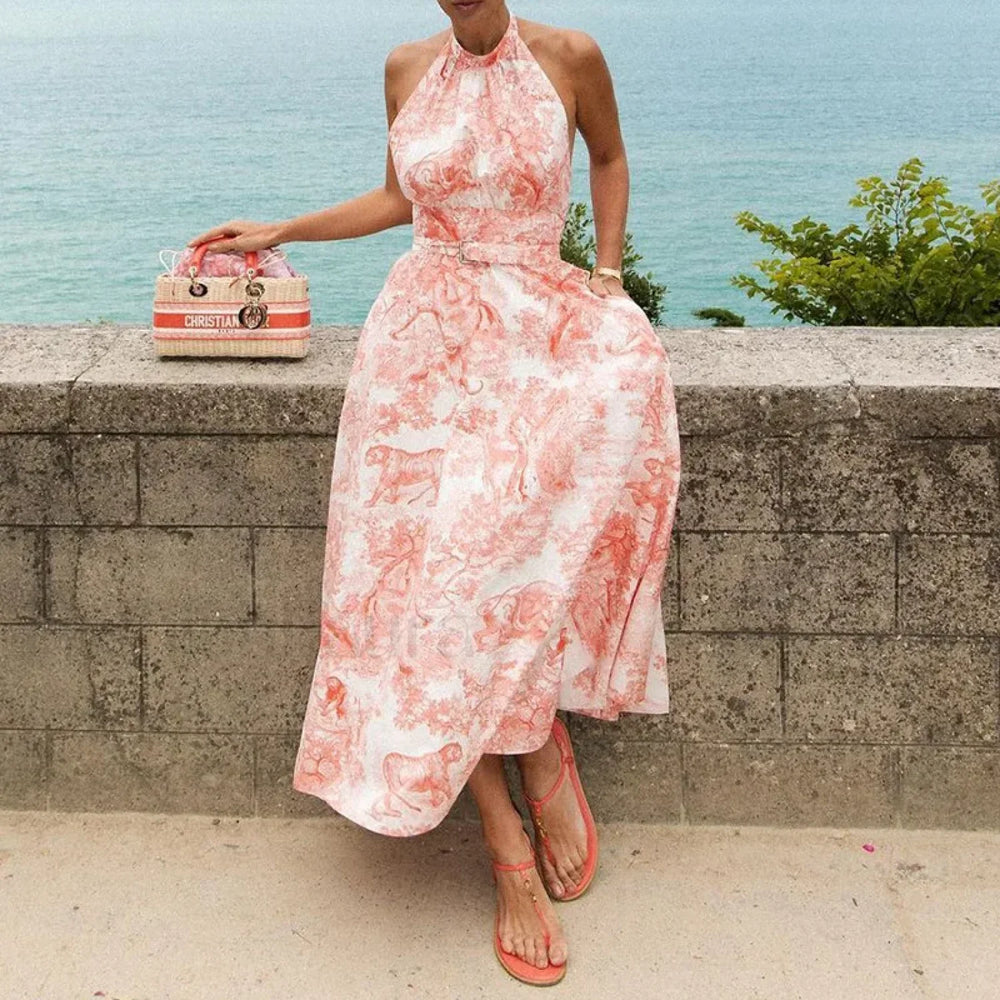 Lace Up Bohemian Floral Dress Pink / S