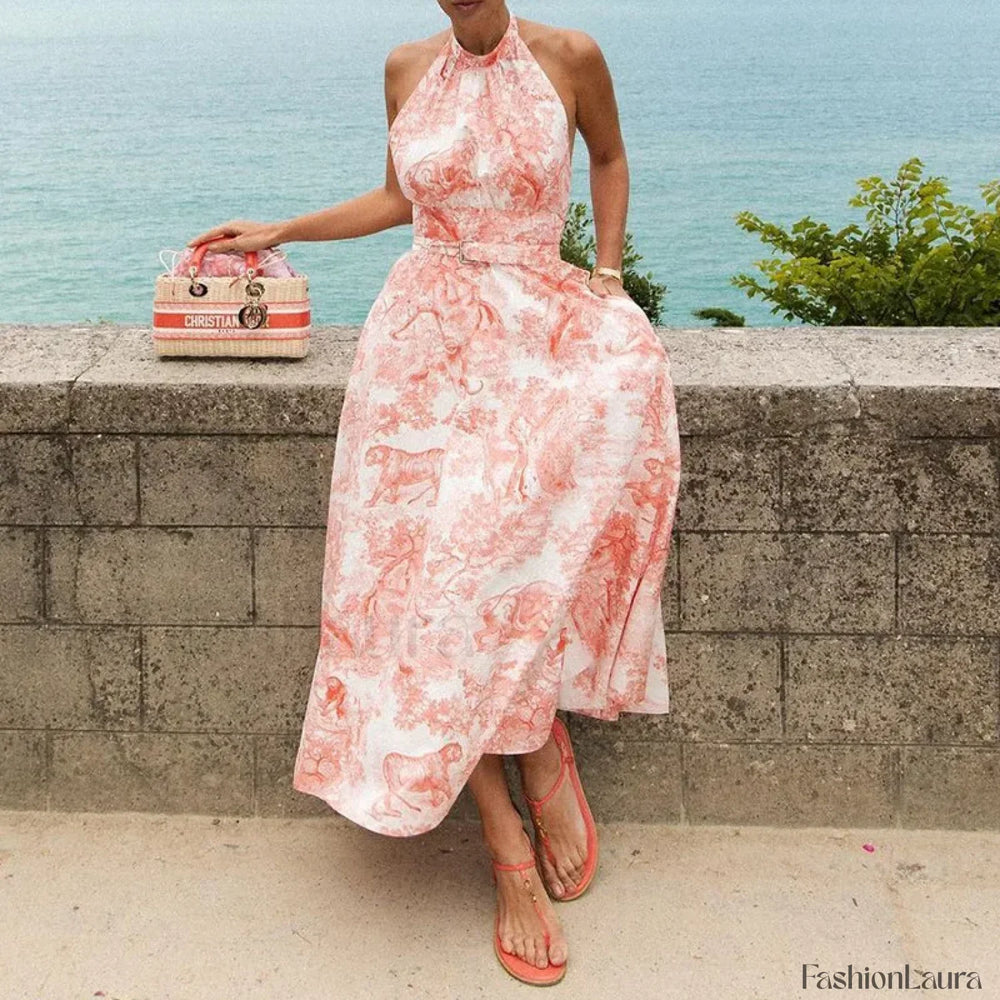 Lace Up Bohemian Floral Dress Pink / S