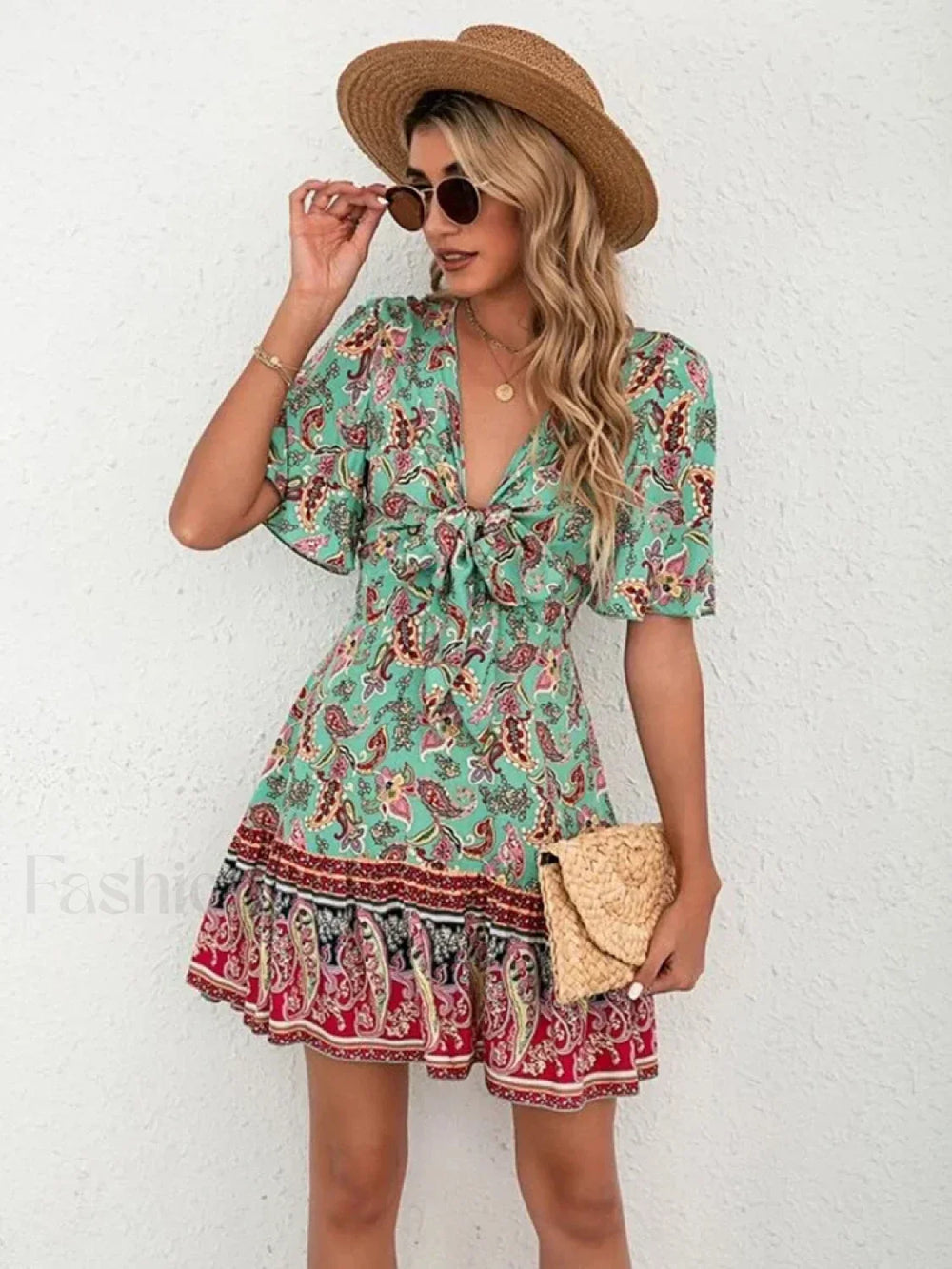 Lace Up Flounce Boho Dress