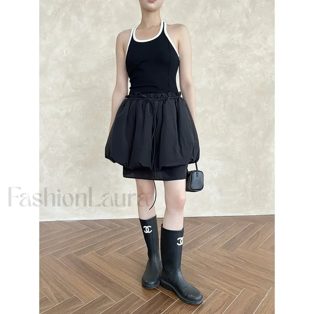 Lace Up Minimalist Casual Skirt