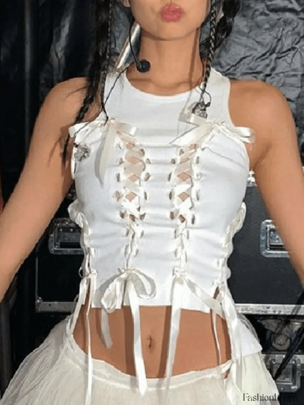 Lace Up Ribbed Cropped Tank Top Tops&Tees