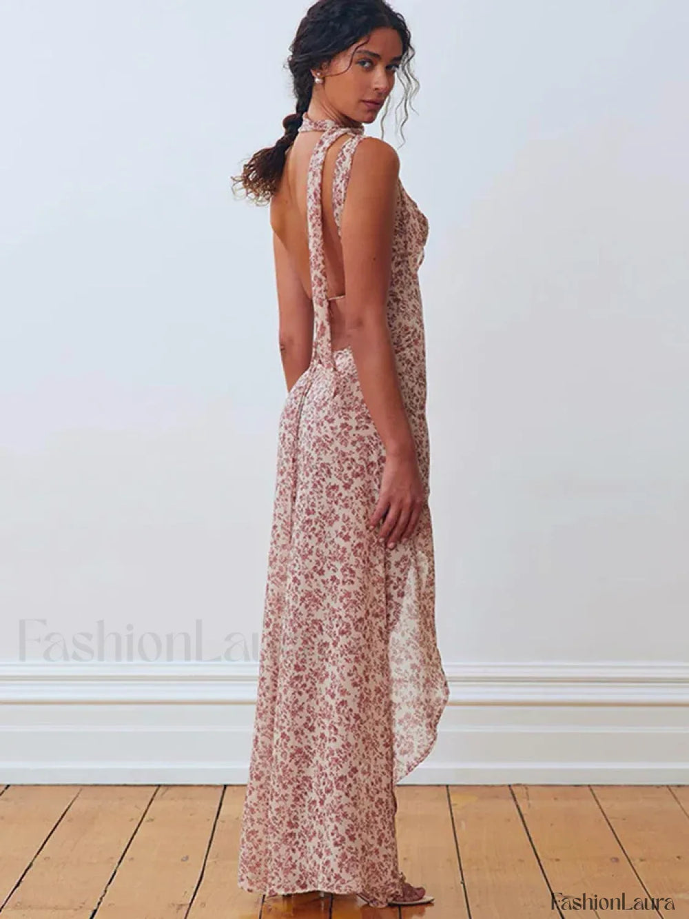 Lace Up Side Slit Floral Dress