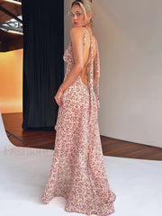 Lace Up Side Slit Floral Dress