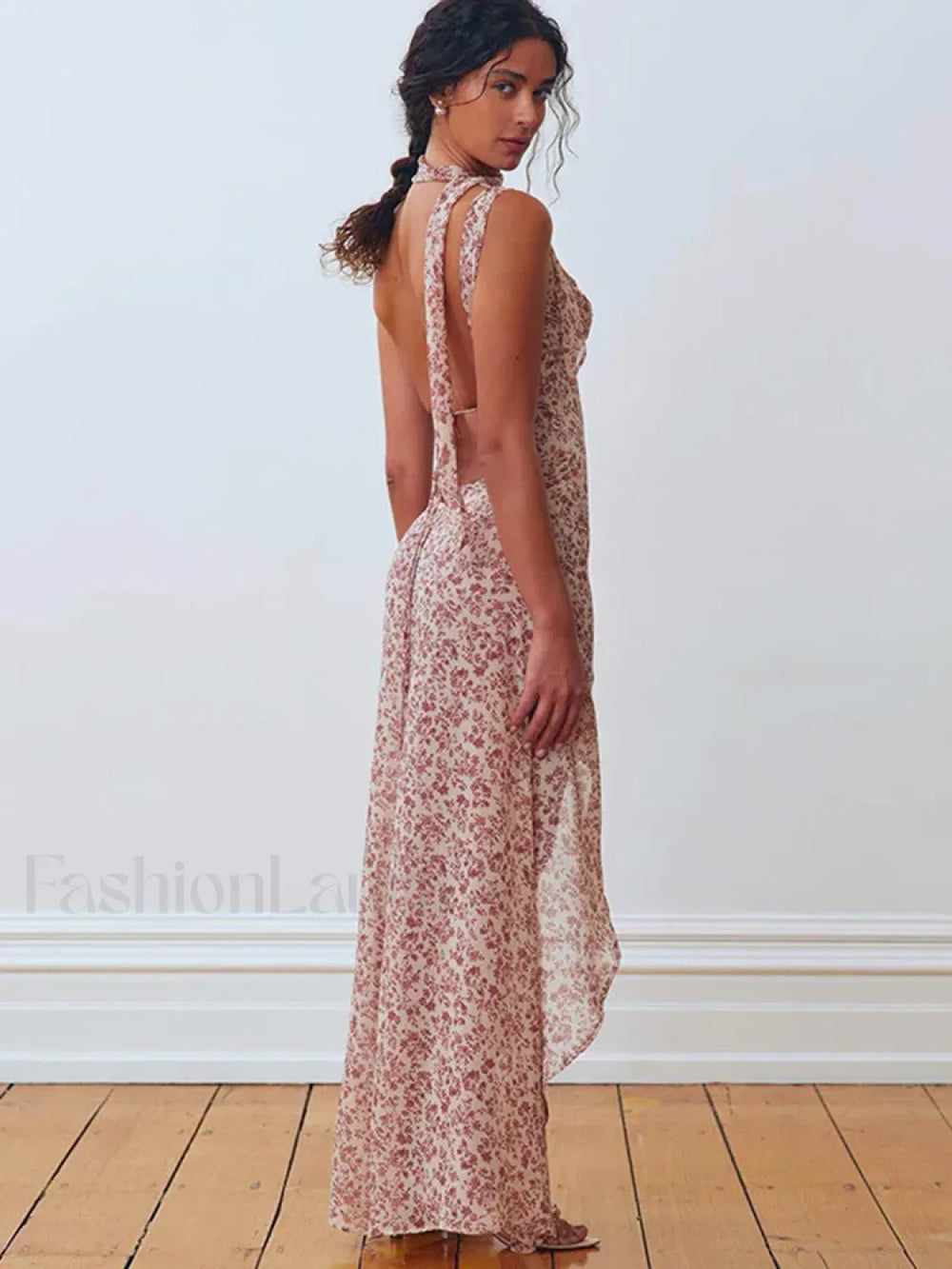 Lace Up Side Slit Floral Dress