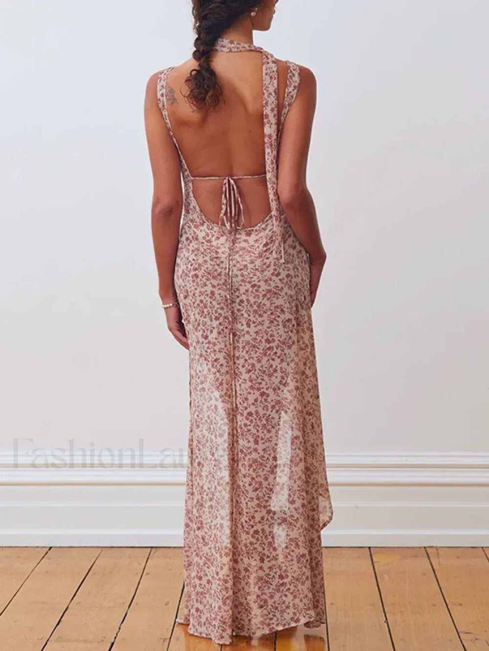 Lace Up Side Slit Floral Dress