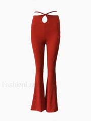 Lace Up Stretch Flare Leg Pants Pants