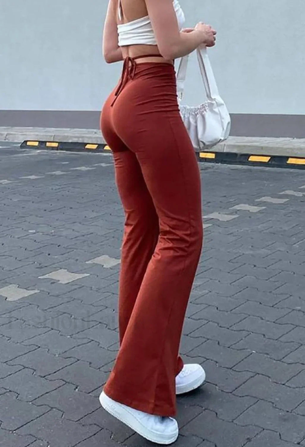 Lace Up Stretch Flare Leg Pants Pants