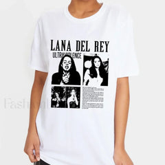 Lana Music Painting Summer Casual T Shirt WHITE / S