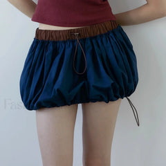 Lantern Puffball Elastic Waist Skirt Blue / S