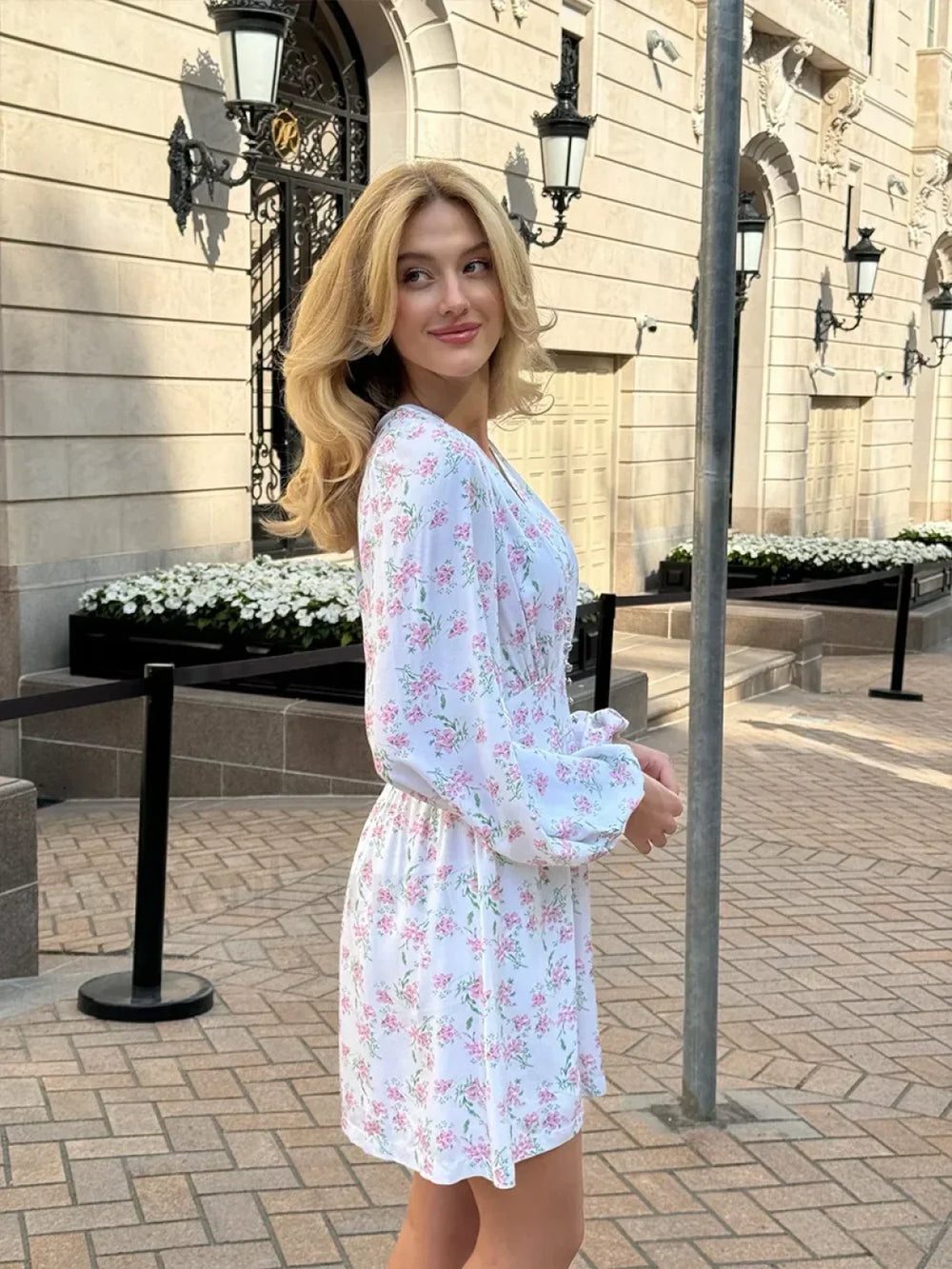 Lantern Sleeve Office Floral Dress