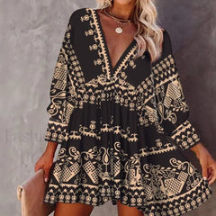 Lantern Sleeve Swing Boho Dress