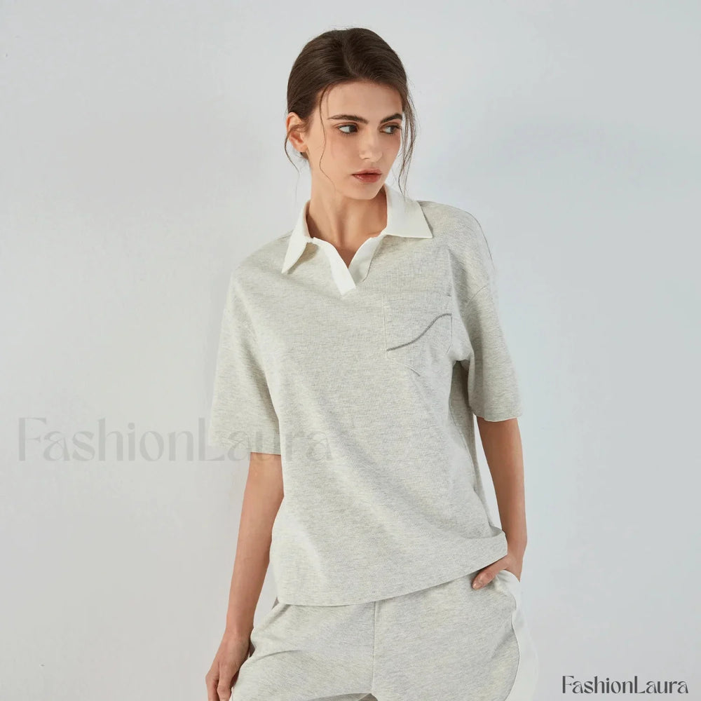 Lapel Combed Cotton Casual T Shirt