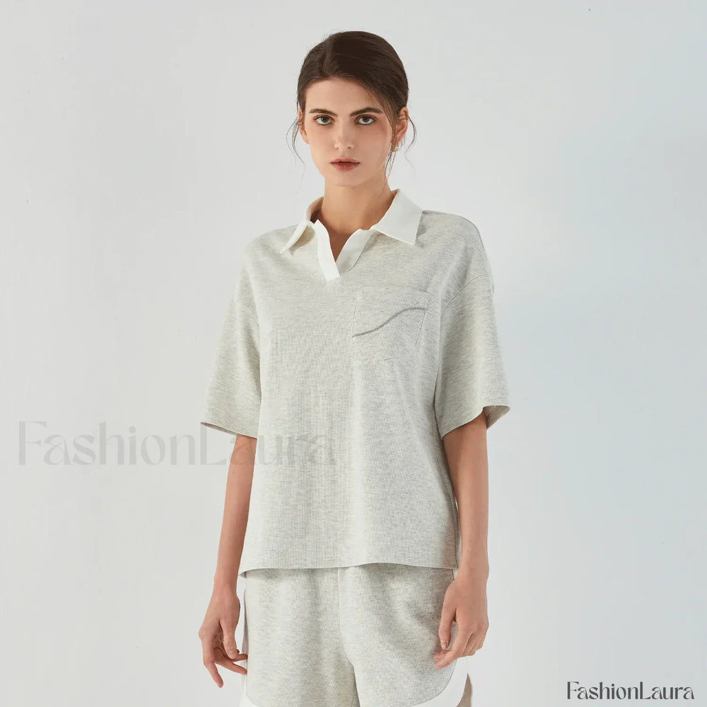 Lapel Combed Cotton Casual T Shirt