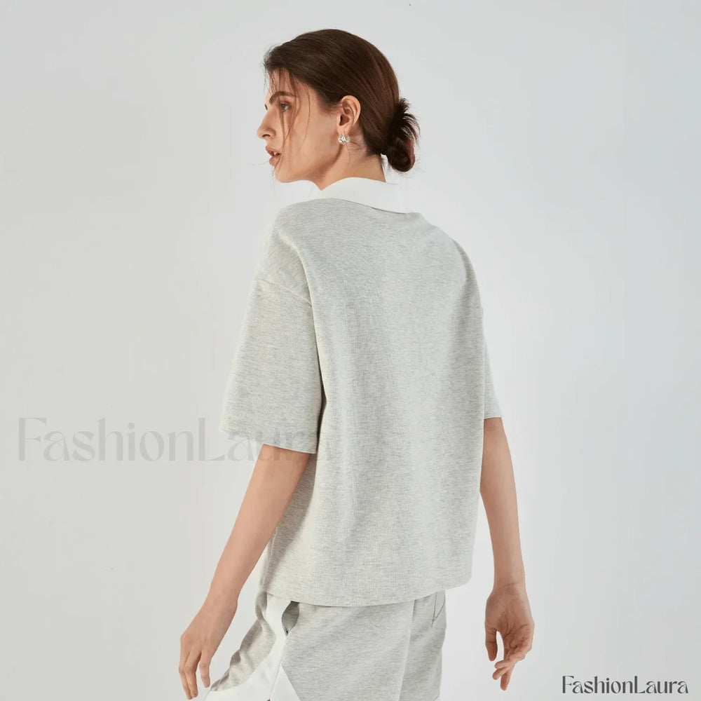 Lapel Combed Cotton Casual T Shirt