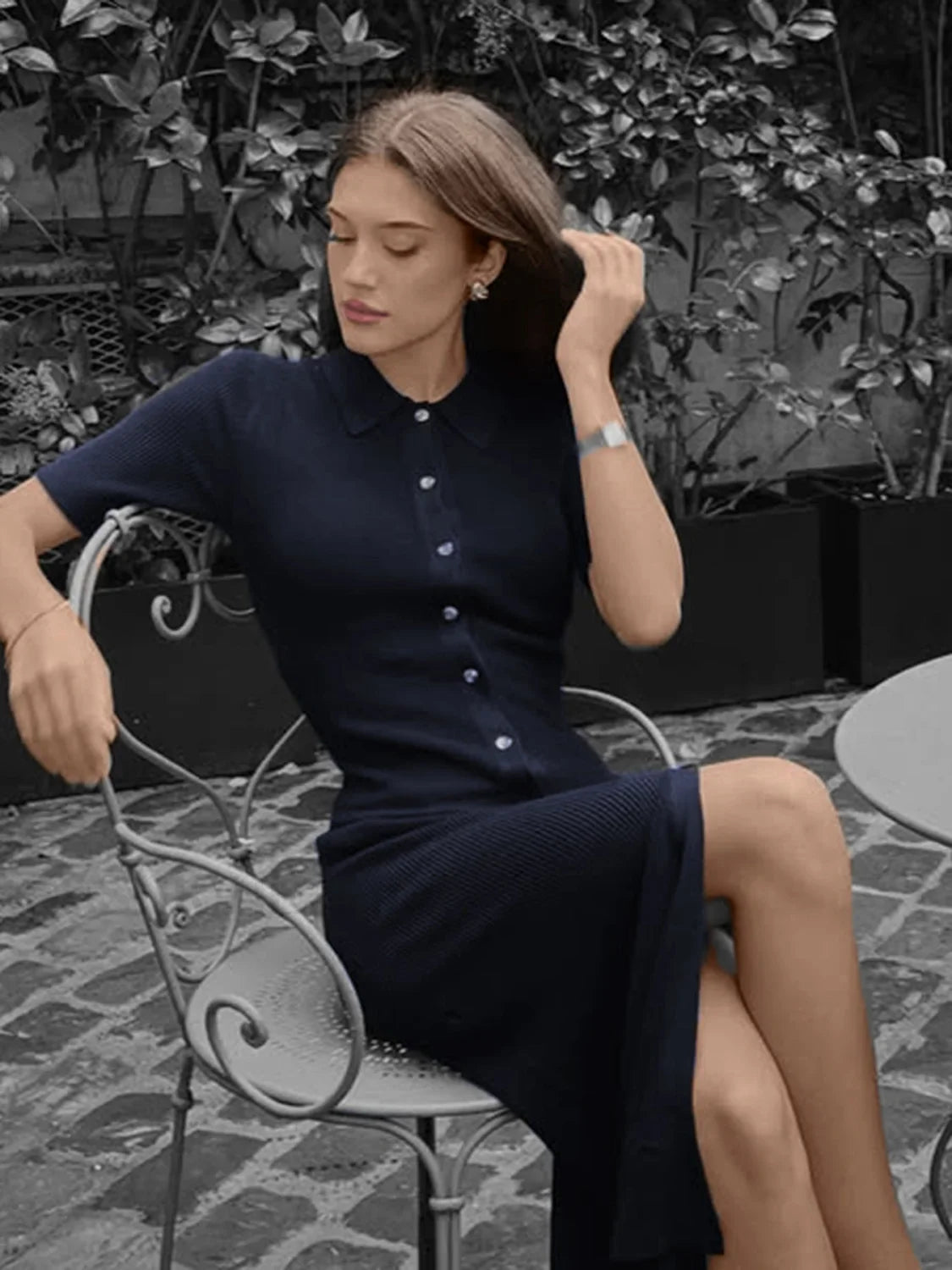 Lapel Knitted High Waist Slim Fit Work Dress