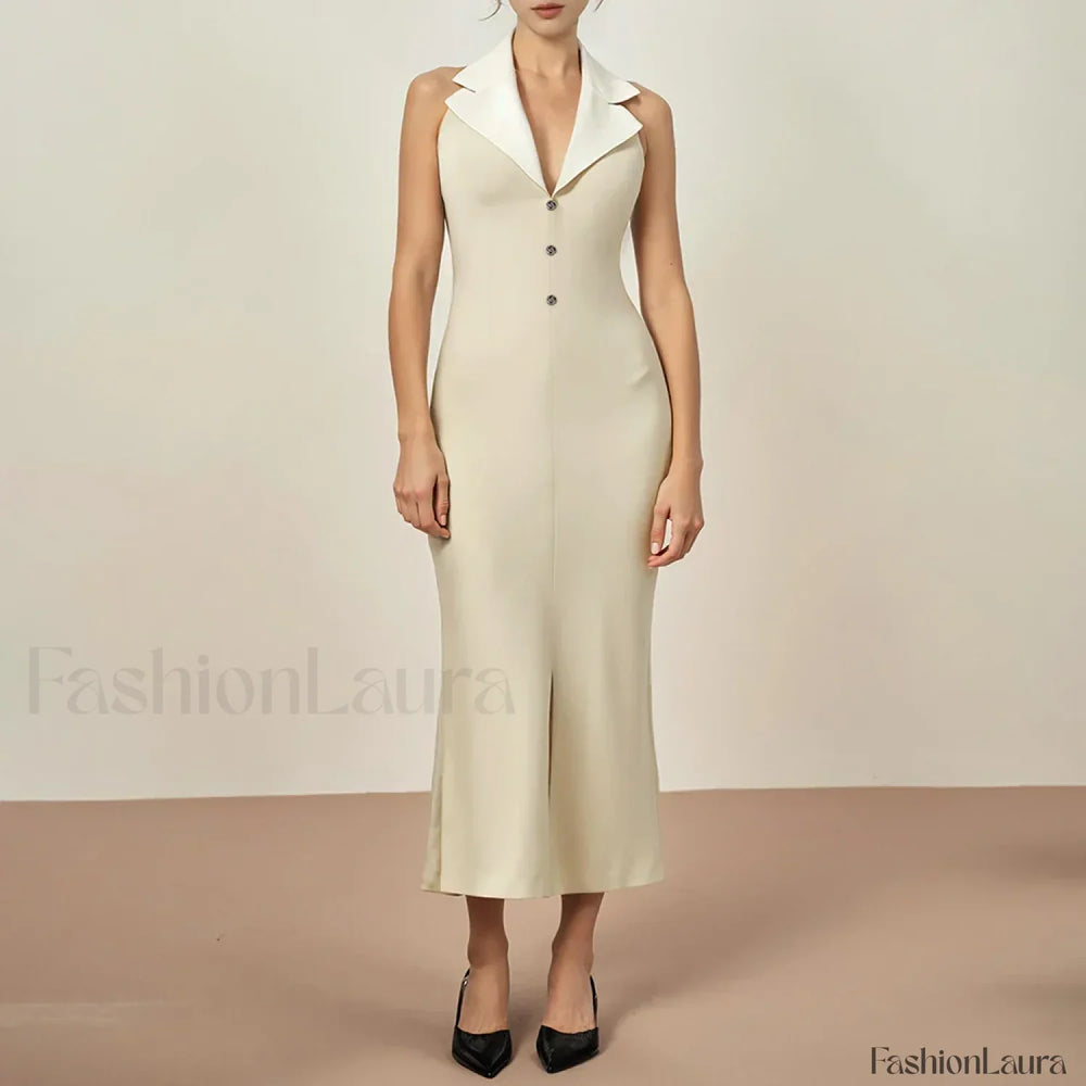 Lapel Single Breasted Midi Dress