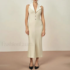 Lapel Single Breasted Midi Dress