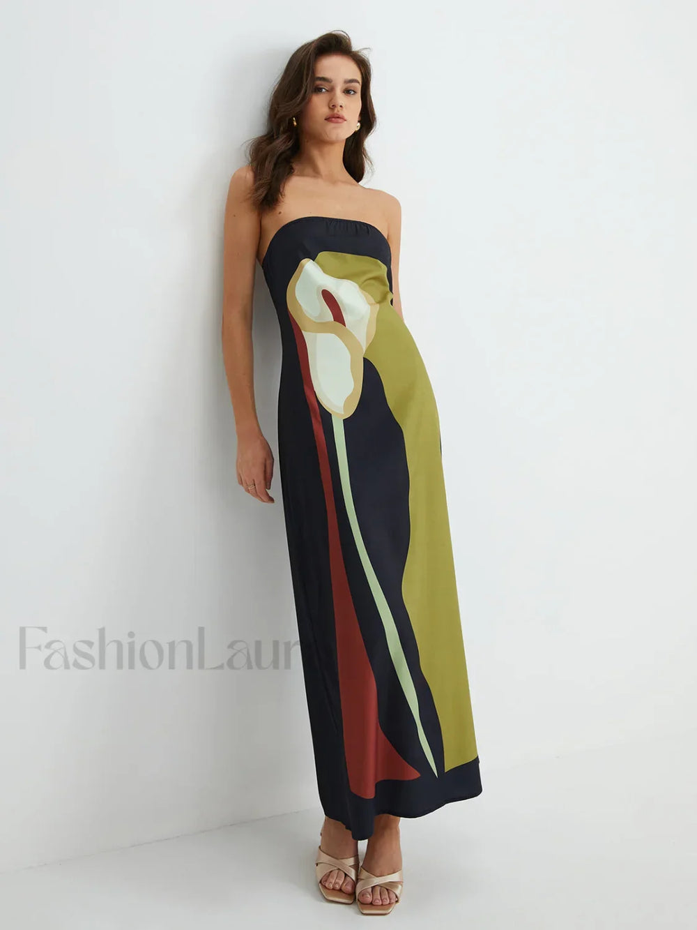 Large Floral Print Split Tube Long Dress Dresses