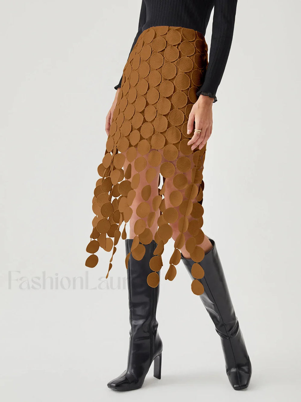 Laser Cut Multi Trendy Circle Double Layered Skirt Light Brown / XS Skirts