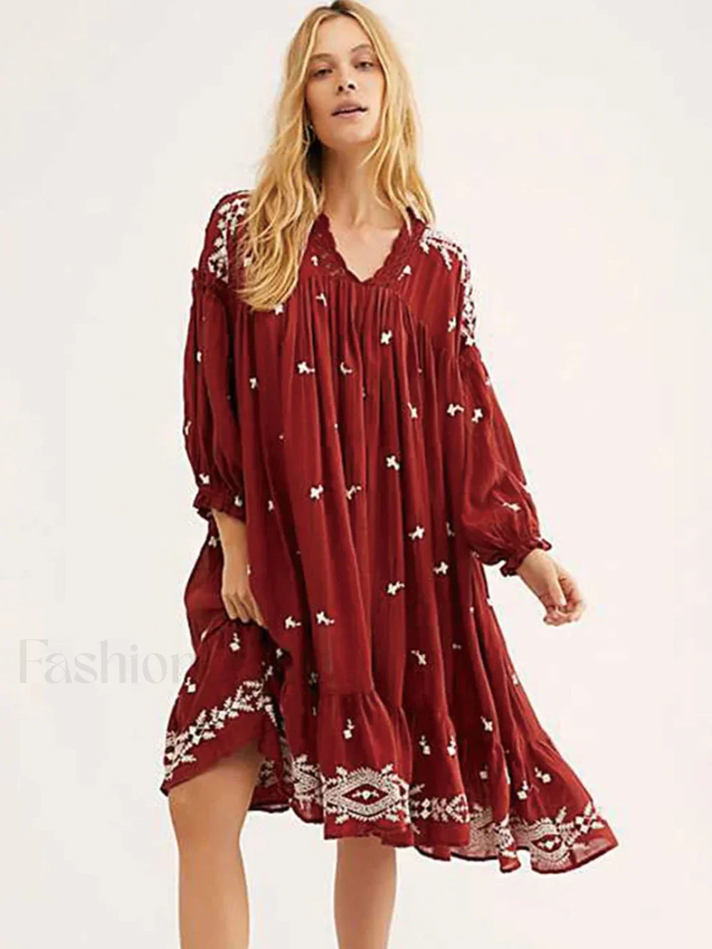 Lavender Fields Midi Boho Dress Burgundy / S
