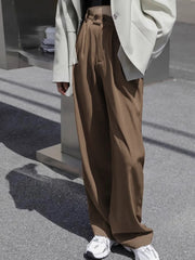 Lavish Style Pleat Trendy Wide Leg Pants Brown / XS Pants