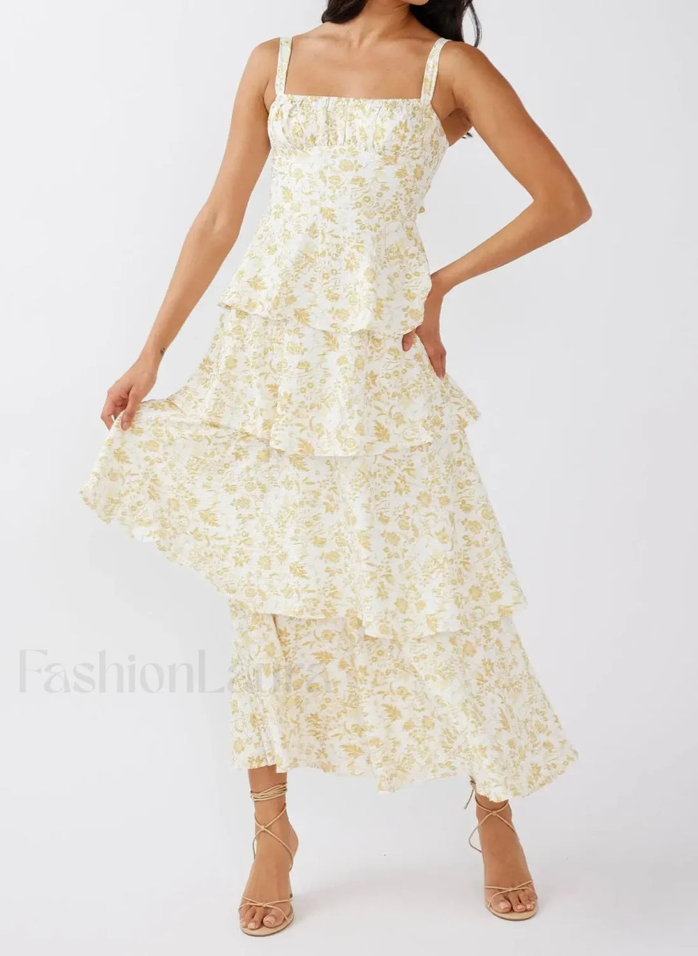 Layered Ruffle Bohemian Floral Dress color 1 / S