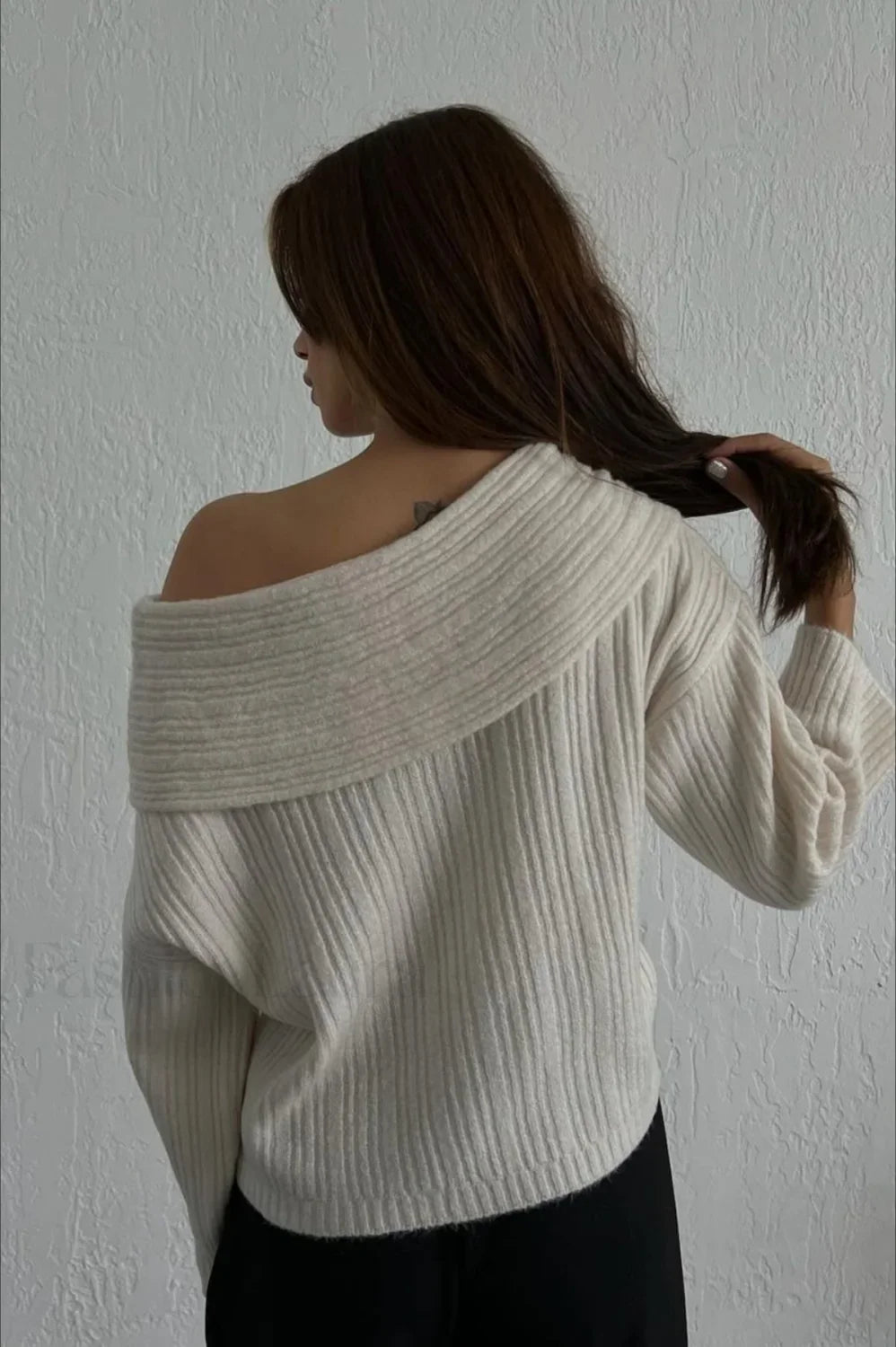 Lazy Chic Off-Shoulder Knit Sweater