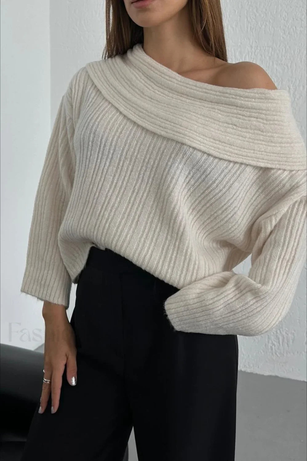 Lazy Chic Off-Shoulder Knit Sweater