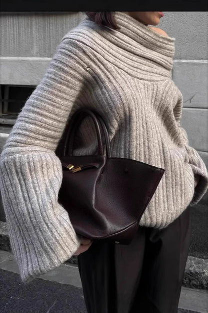 Lazy Chic Off-Shoulder Knit Sweater Grey / S