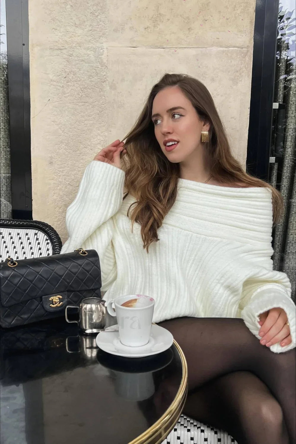 Lazy Chic Off-Shoulder Knit Sweater White / S