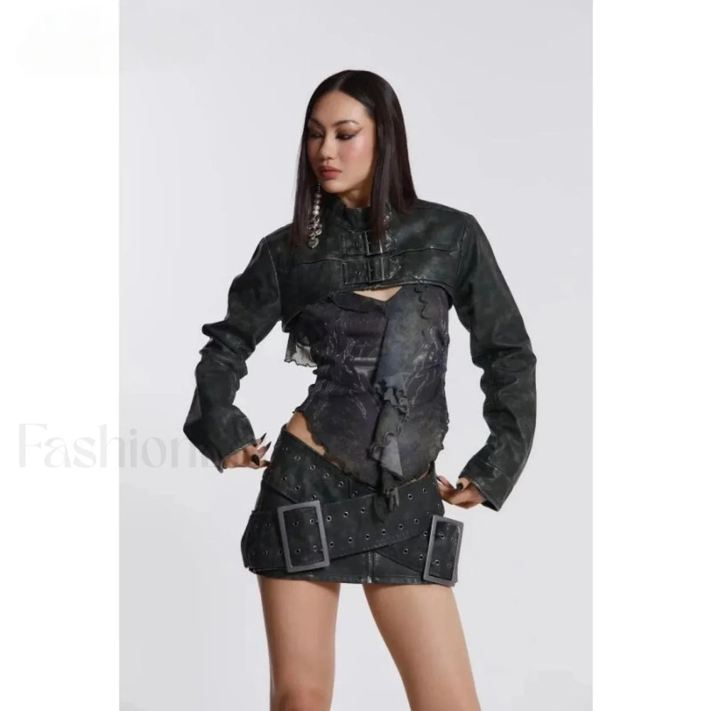 Leather High Waist A Line Skirt Black / S