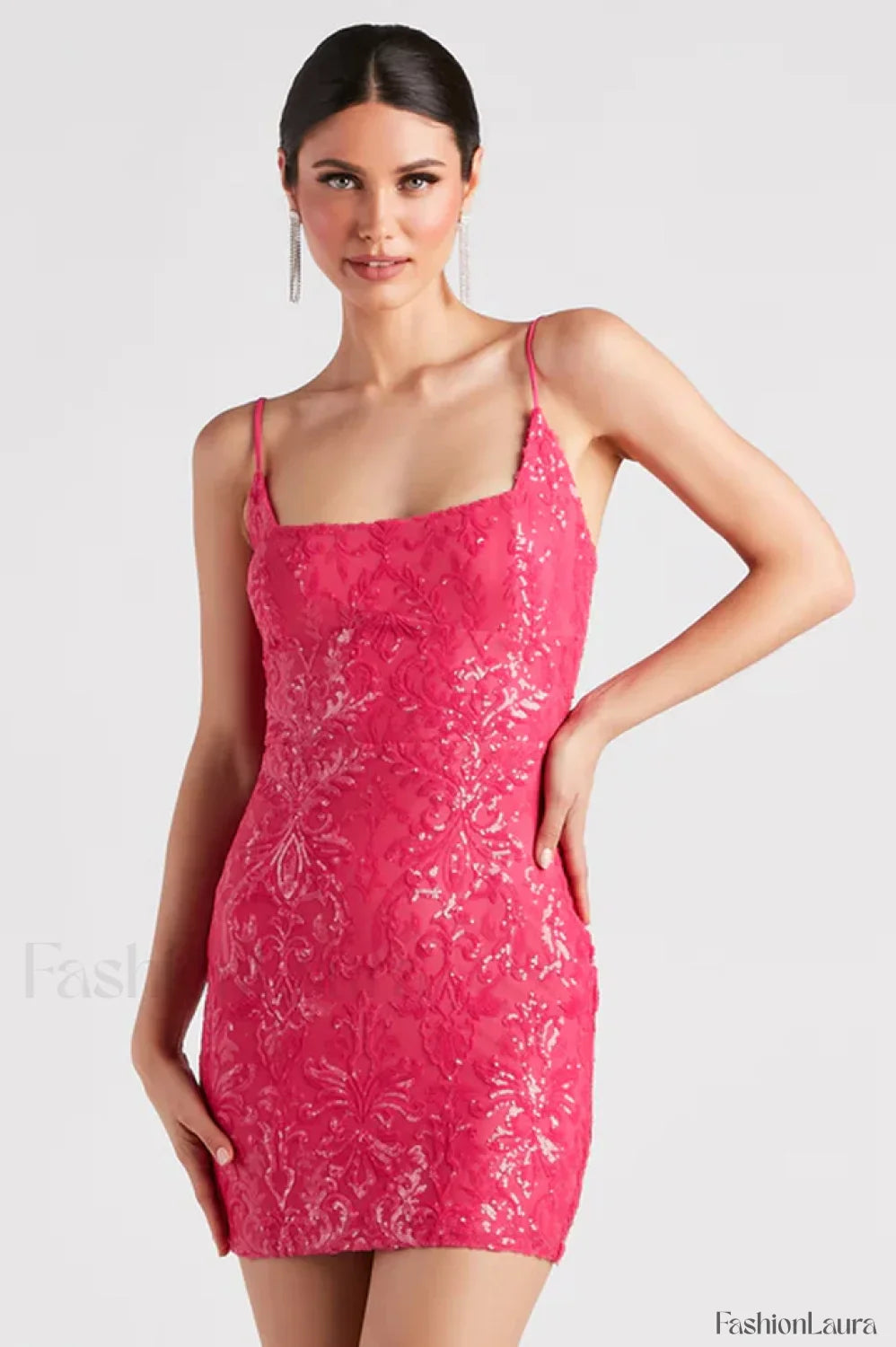 Leila Sequin Stylish Bodycon Mini Dress XS / Fuchsia Party Dresses L