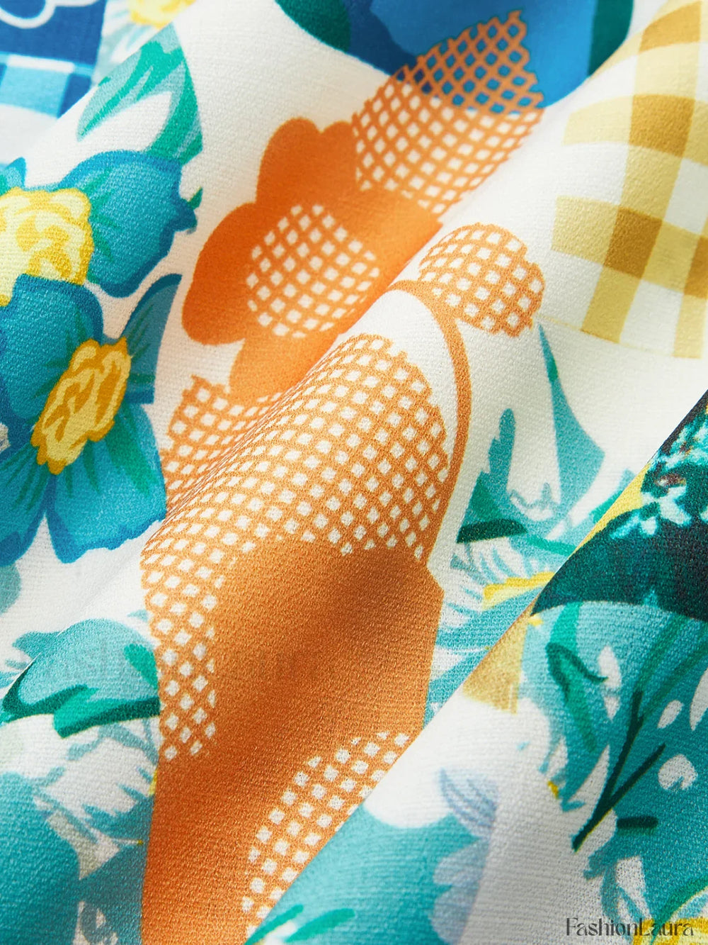 Lemonade Print Lace Trim Long Dress Dresses