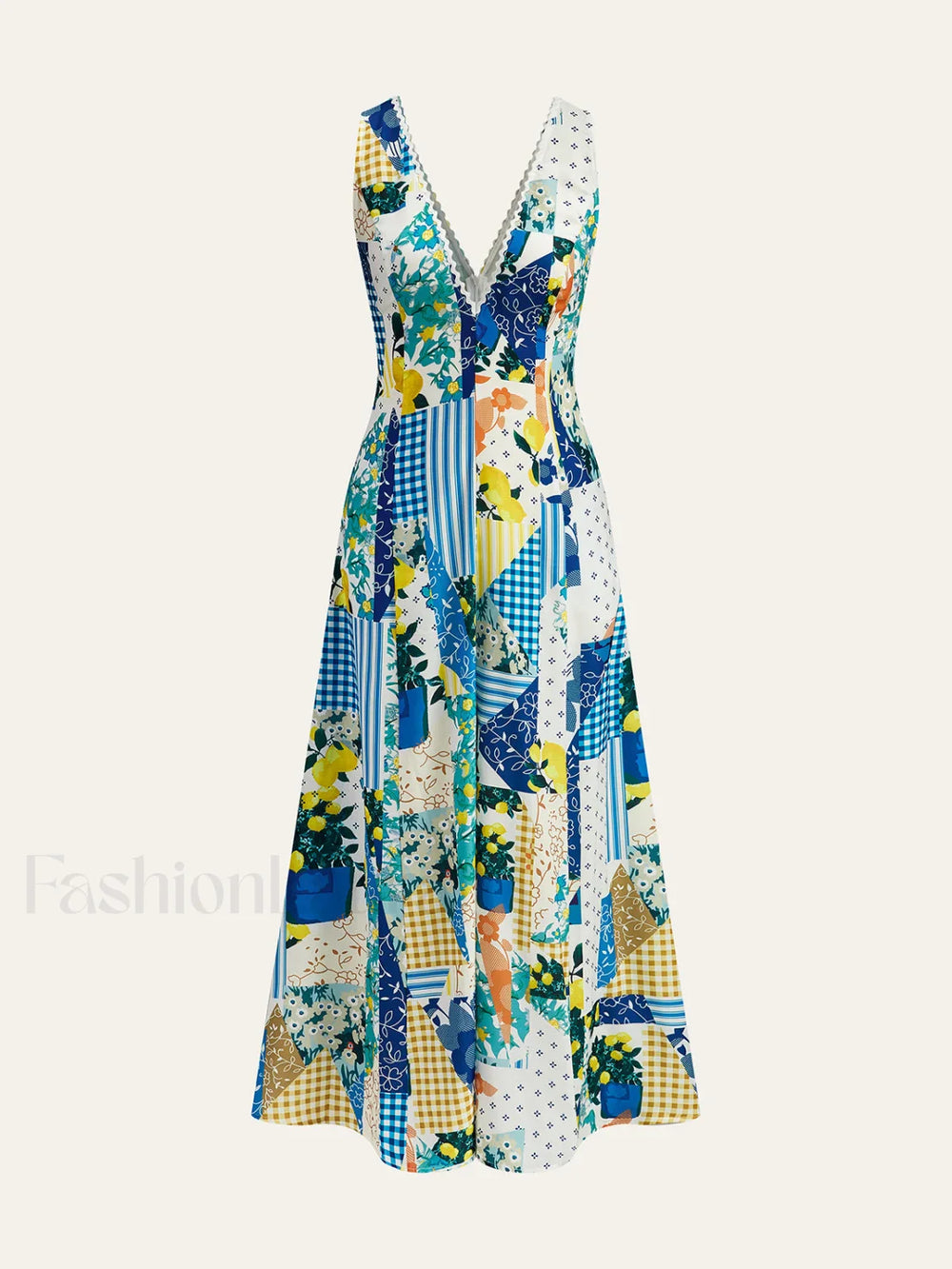 Lemonade Print Lace Trim Long Dress Dresses