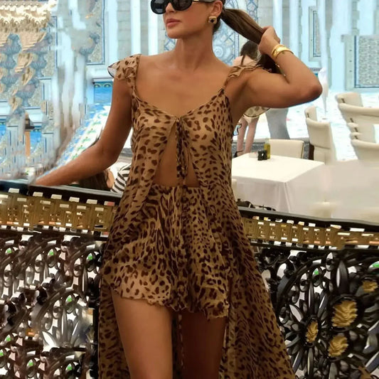 Leopard Chiffon Two piece Cover Up