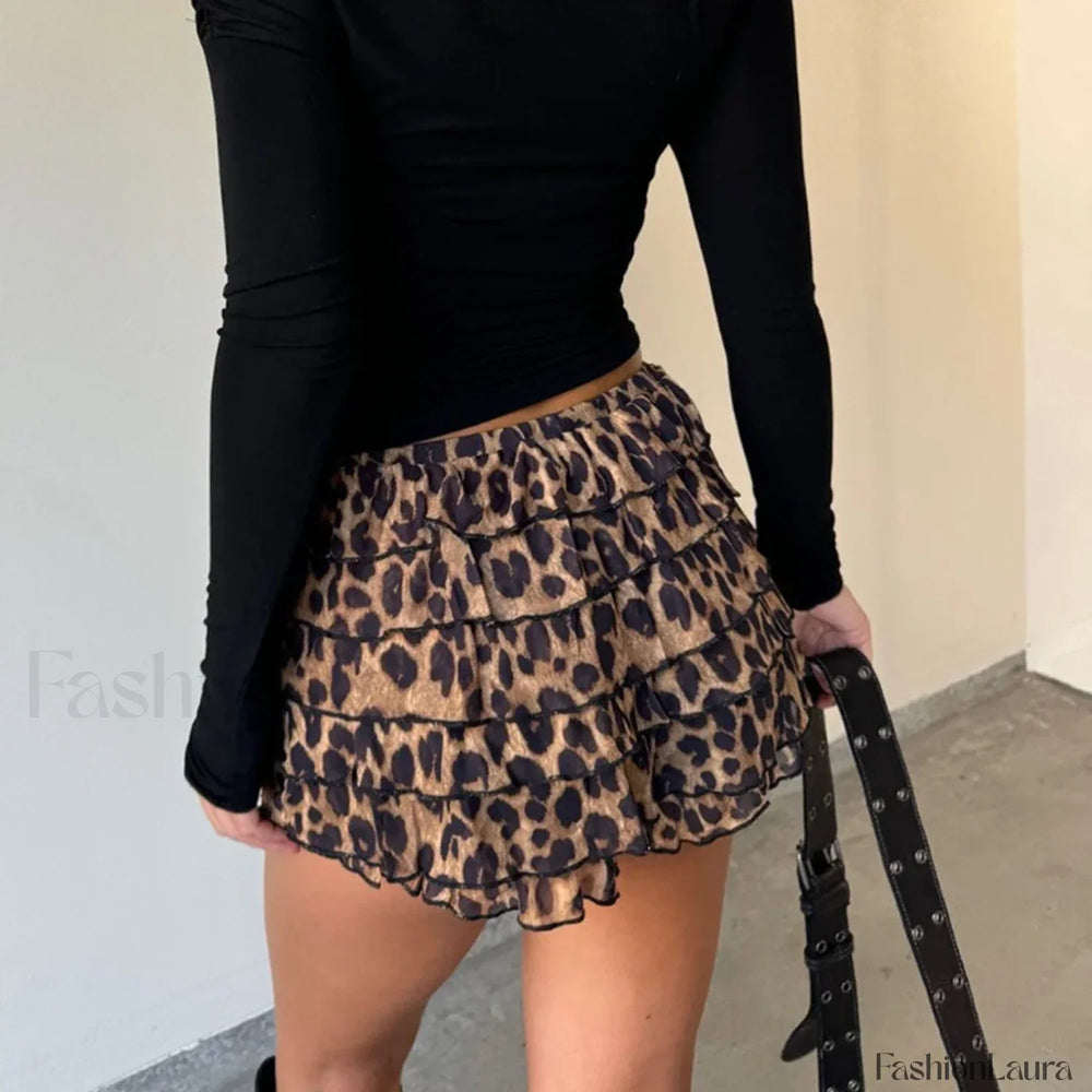 Leopard Layered A Line Skirt