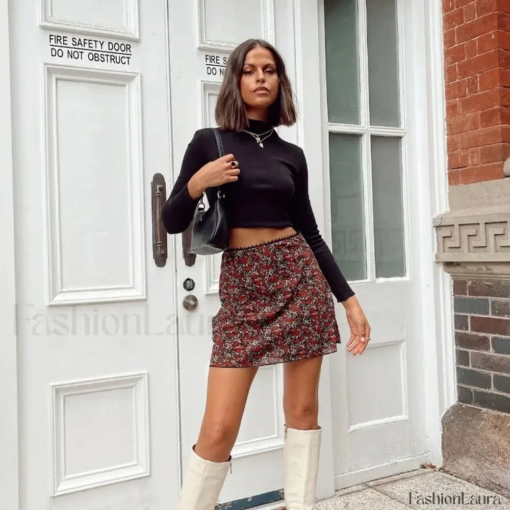 Leopard Mesh Wrap Hip Skirt RED / S