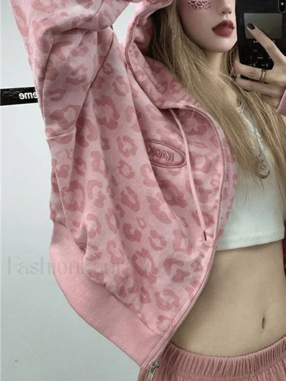 Leopard Print Crop Hoodie Sweatshirts & Hoodies L