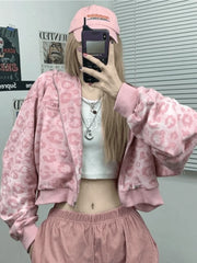 Leopard Print Crop Hoodie Sweatshirts & Hoodies L