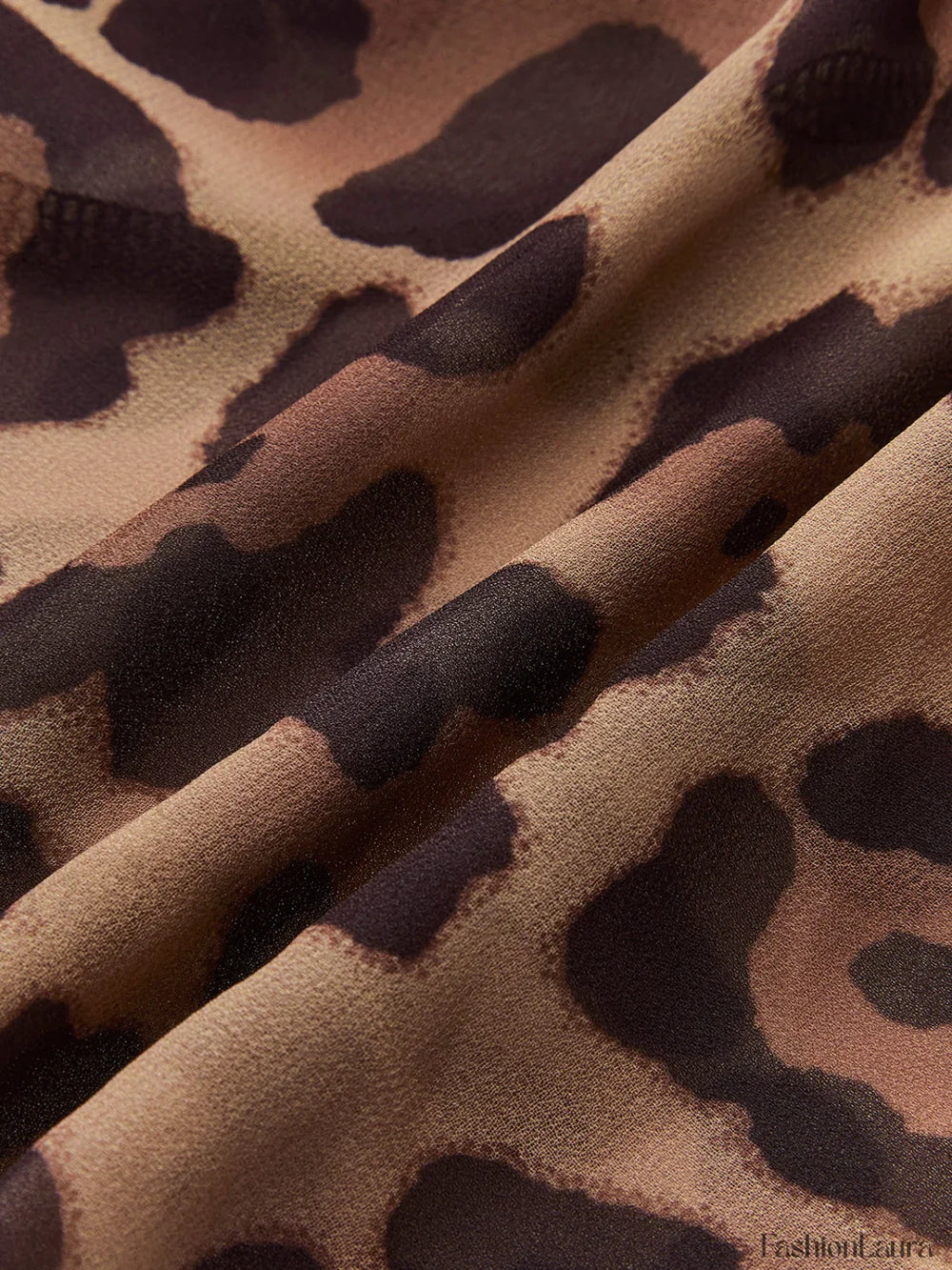 Leopard Print Semi Sheer Ruffle V Neck Blouse Blouses