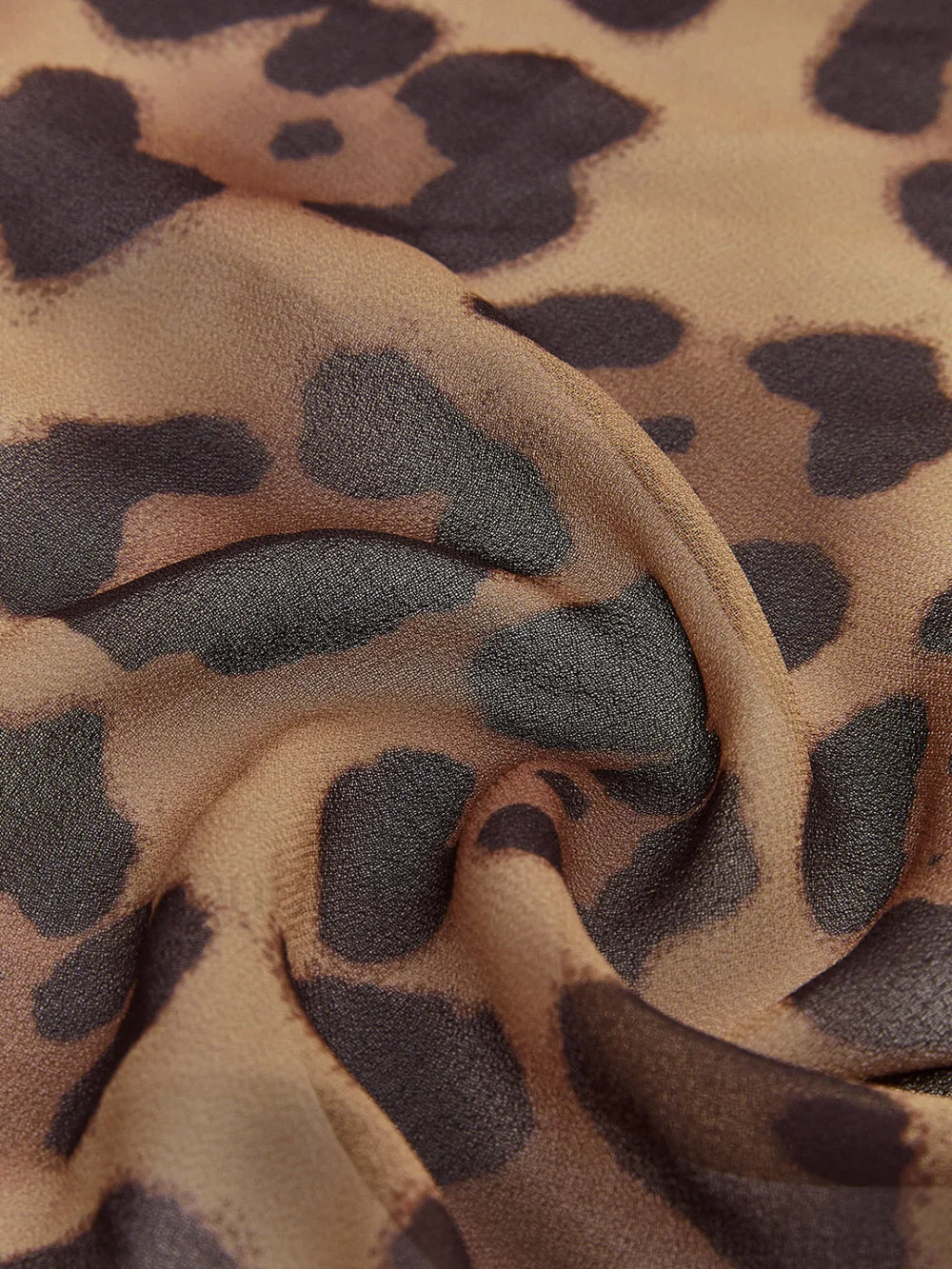 Leopard Print Semi Sheer Ruffle V Neck Blouse Blouses